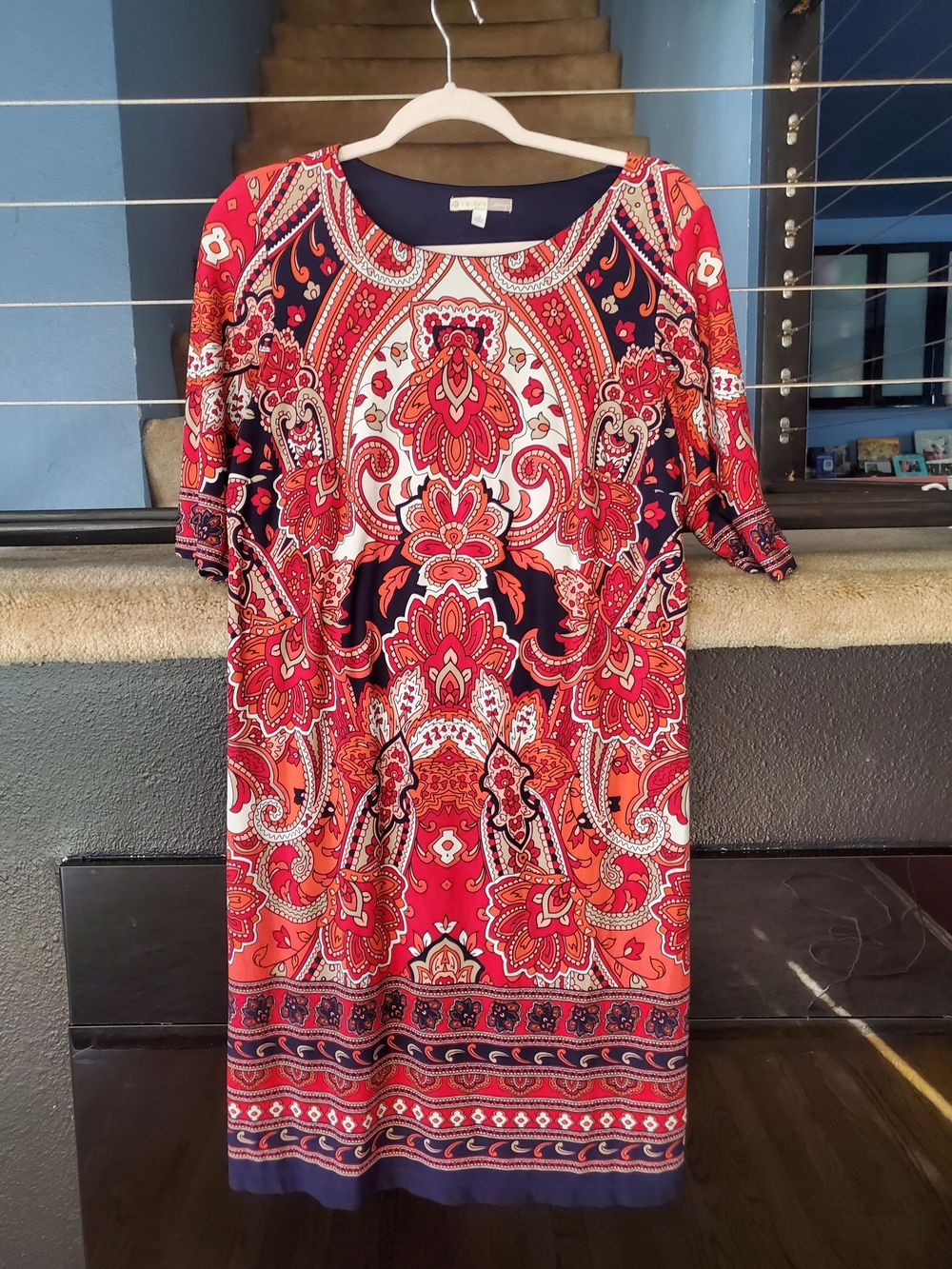 Signature Red and Navy Paisley Print Midi Dress